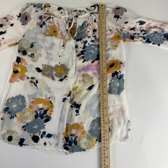 Lucky Brand Blouse Top Women's XS Petite Floral Long Sleeve Woven Semi Sheer - Picture 8 of 15